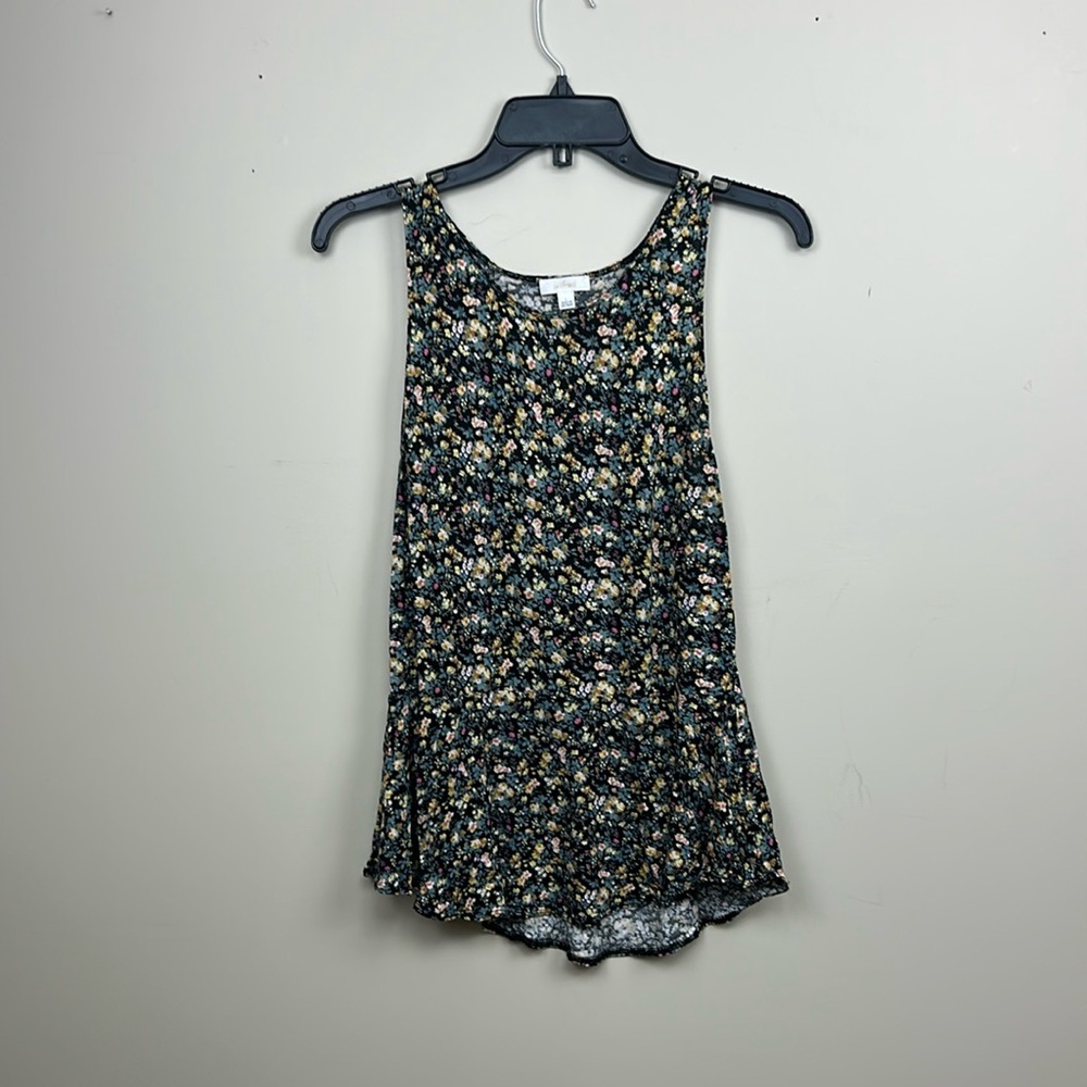 Aritzia Floral Tank Top in Black with Yellow, Cream & Green Accents